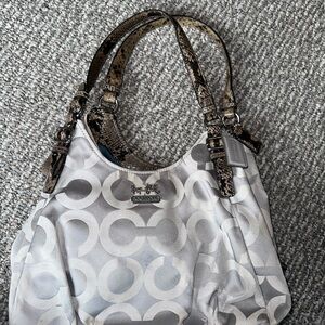 Coach Gray and Tan Signature Tote Bag
